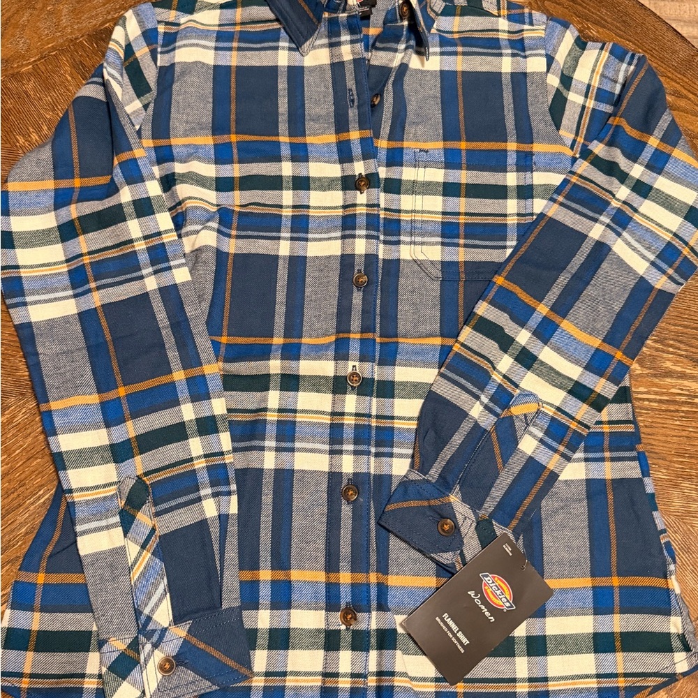 Dickies Blue Plaid Flannel Button Up Shirt XS NWT - Picture 2 of 3